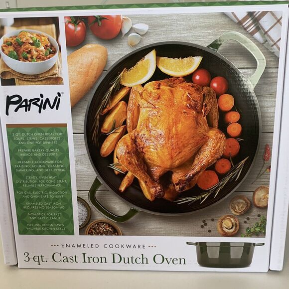 Parini 3 Qt. Cast Iron Dutch Oven Enameled Cookware Non-Stick New in Box - Picture 1 of 4